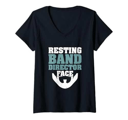 Damen Ruhende Band Director Face for Marching Band Music Directors T-Shirt mit V-Ausschnitt Damen Ruhende Band Director Face for Marching Band Music Directors T-Shirt mit V-Ausschnitt von Offbeat Tempo Tyrant