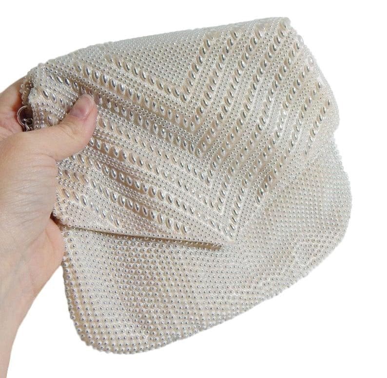 Vintage Handtasche Silber & Weiß Mid Century Abend Geldbörse Doppelseitige Hochzeit Oder Disco Perlen Tasche von OffbeatAvenue