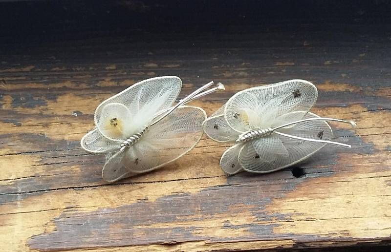 Vintage Schmetterling Ohrringe 1950S Feenflügel, Silberglitzer von OffbeatAvenue