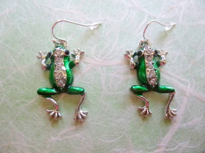 Grüne Strass Frosch Ohrringe Blei-/Nickel-Freie Messing Haken, Box von OffbeatJewelry2