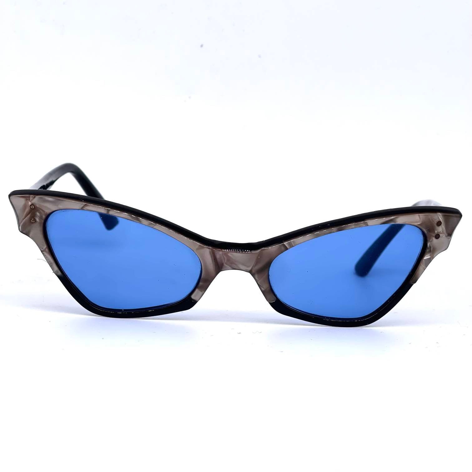 Errebi Vintage Brille Made in 50S Oval Grau Acetat Und Blaue Gläser von OffbeatMilan