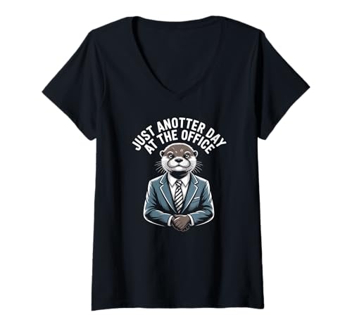 Damen Nur EIN heißer Tag im Büro Lustig T-Shirt mit V-Ausschnitt von Office Humor Otter Suit Animal Fun
