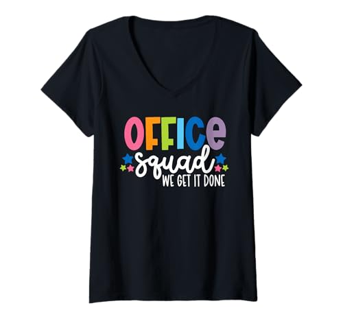 Damen Office Squad Wir schaffen es, Zurück zur Schule Alles Gute zum ersten Tag T-Shirt mit V-Ausschnitt von Office Squad We Get It Done Funny Back To School