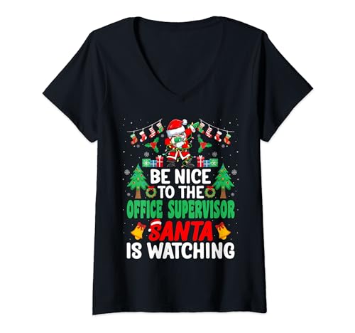 Damen Be Nice to the Office Supervisor Santa - Christmas T-Shirt mit V-Ausschnitt von Office Supervisor Xmas Santa T-Shirt Co.