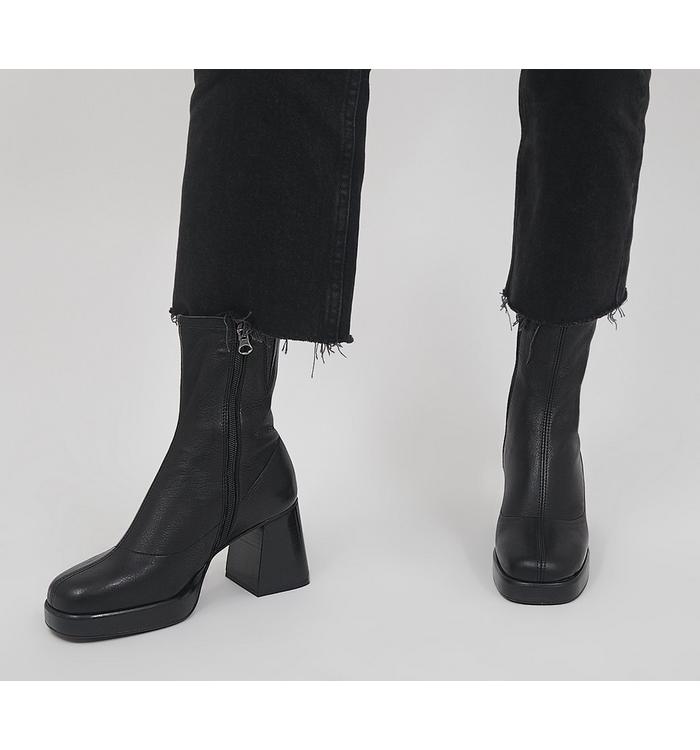 Office Auckland Platform Zip-Up Sock Ankle Boots BLACK LEATHER BLACK STACK,Black von Office