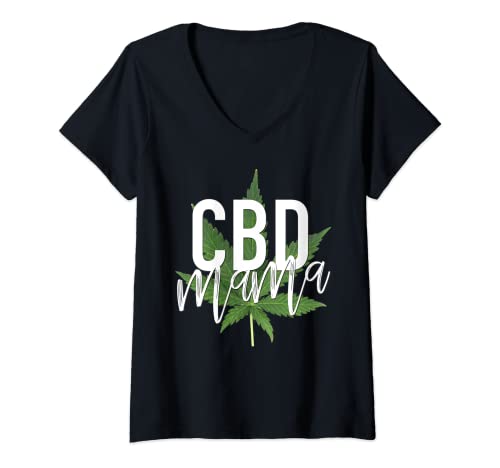 Damen CBD Mama mit Hanfblatt T-Shirt mit V-Ausschnitt von Official CBD Apparel