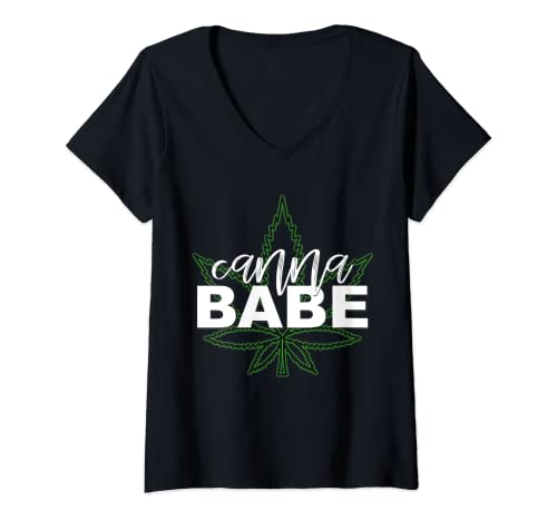 Damen Canna Babe T-Shirt Hanf - Marihuana - Weed- Cannabis - CBD T-Shirt mit V-Ausschnitt von Official CBD Apparel