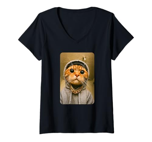 Damen Gangsta Kitty Gangster Cat Meme Funny Cats Gang Humor T-Shirt mit V-Ausschnitt Damen Gangsta Kitty Gangster Cat Meme Funny Cats Gang Humor T-Shirt mit V-Ausschnitt von Official Catsters Novelty Tops ...