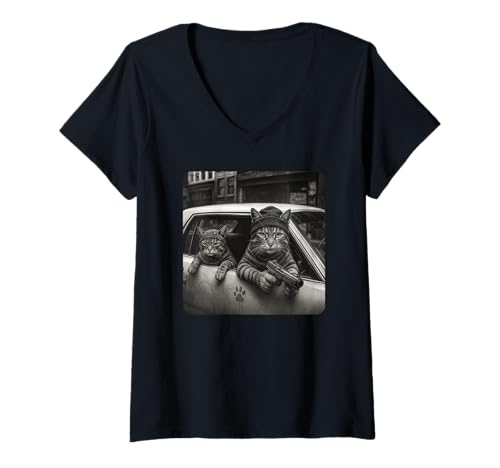 Damen Gangster Cat Meme Funny Cats Gang Humor T-Shirt mit V-Ausschnitt Damen Gangster Cat Meme Funny Cats Gang Humor T-Shirt mit V-Ausschnitt von Official Catsters Novelty Tops ...