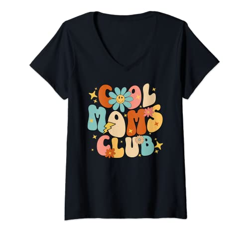 Damen Cool Moms Club Groovy Retro Lustig Muttertag New Mom 2023 T-Shirt mit V-Ausschnitt von Official Cool Moms Club 2023