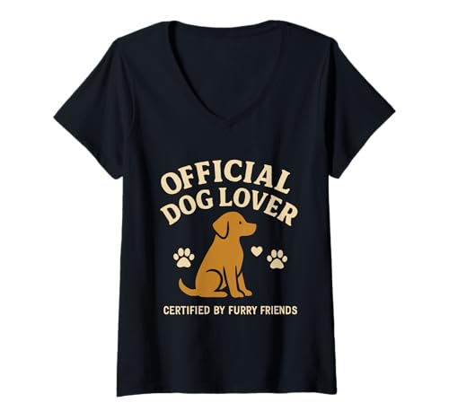 Damen Offizielles Pfotenabdruck-Silhouetten-Design für Hundeliebhaber T-Shirt mit V-Ausschnitt Damen Offizielles Pfotenabdruck-Silhouetten-Design für Hundeliebhaber T-Shirt mit V-Ausschnitt von Official Dog Lovers Co.