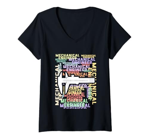Damen Mechanischer Ingenieur Word Art Design Engineering Bremssattel Werkzeug T-Shirt mit V-Ausschnitt Damen Mechanischer Ingenieur Word Art Design Engineering Bremssattel Werkzeug T-Shirt mit V-Ausschnitt von Official Engineering Co.