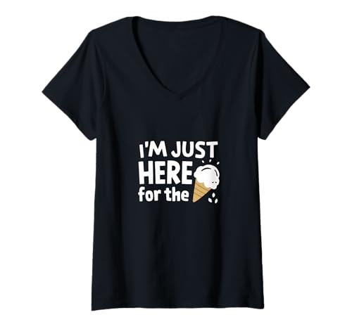 Damen Ich Bin nur für die Vanilla Ice Cream Cone Dessertparty Hier T-Shirt mit V-Ausschnitt Damen Ich Bin nur für die Vanilla Ice Cream Cone Dessertparty Hier T-Shirt mit V-Ausschnitt von Official Ice Cream Co.