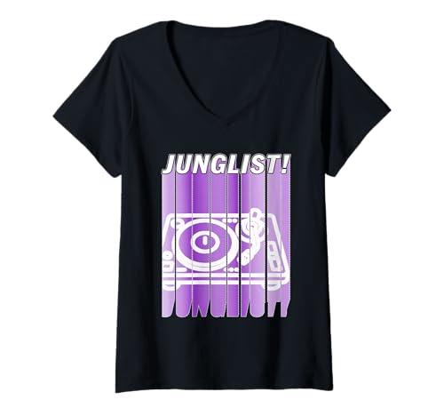 Damen Junglist Music Purple Drum und Bass T-Shirt mit V-Ausschnitt Damen Junglist Music Purple Drum und Bass T-Shirt mit V-Ausschnitt von Official Junglist Selection
