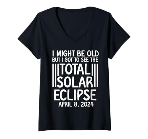 Damen I Saw the 2024 Total Solar Eclipse Memorative T-Shirt mit V-Ausschnitt Damen I Saw the 2024 Total Solar Eclipse Memorative T-Shirt mit V-Ausschnitt von Official Observer for TSE 2024 by Tycoon Tees