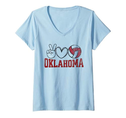 Damen Peace Love Volleyball - Oklahoma Women Teen Girls Tween T-Shirt mit V-Ausschnitt Damen Peace Love Volleyball - Oklahoma Women Teen Girls Tween T-Shirt mit V-Ausschnitt von Official Oklahoma Fan Gear Apparel Company
