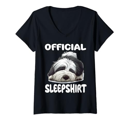 Damen Bobtail Old English Sheepdog Offizielles Schlafshirt Pyjama T-Shirt mit V-Ausschnitt von Official Sleep Pajamas Nightgown Sleepwear Co.