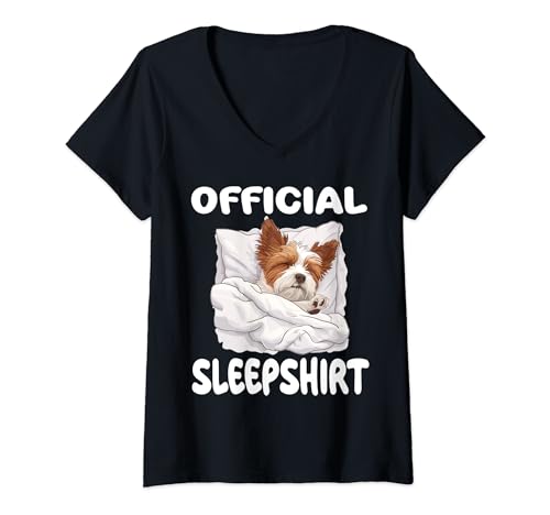 Damen Offizieller Schlafanzug mit Biewer Terrier und Hundemotiv T-Shirt mit V-Ausschnitt von Official Sleep Pajamas Nightgown Sleepwear Co.
