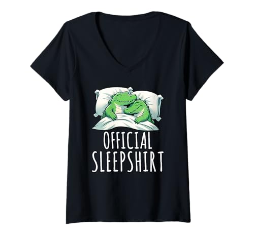 Damen Offizielles Schlafshirt Alligator Lazy Napper Nachtwäsche Schlaf T-Shirt mit V-Ausschnitt von Official Sleepshirt Lazy Animals Sleepwear Pajamas