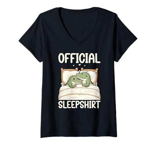 Damen Offizielles Schlafshirt Alligator Lazy Napper Nachtwäsche Schlaf T-Shirt mit V-Ausschnitt von Official Sleepshirt Lazy Animals Sleepwear Pajamas