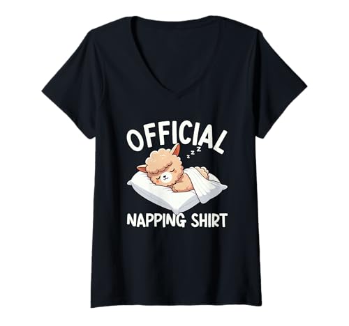 Damen Offizielles Schlafshirt Alpaka Lazy Napper Nachthemd Pyjama T-Shirt mit V-Ausschnitt von Official Sleepshirt Lazy Animals Sleepwear Pajamas