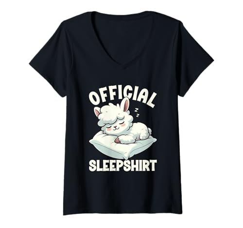 Damen Offizielles Schlafshirt Alpaka Lazy Sleeping Animals Pyjama T-Shirt mit V-Ausschnitt von Official Sleepshirt Lazy Animals Sleepwear Pajamas