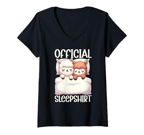 Damen Offizielles Schlafshirt Alpaka sarkastischer Schlaf Nachtwäsche Stil T-Shirt mit V-Ausschnitt von Official Sleepshirt Lazy Animals Sleepwear Pajamas