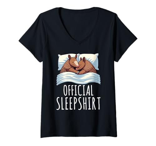 Damen Offizielles Schlafshirt Armadillo Lazy Napper Sleep Pyjama T-Shirt mit V-Ausschnitt von Official Sleepshirt Lazy Animals Sleepwear Pajamas