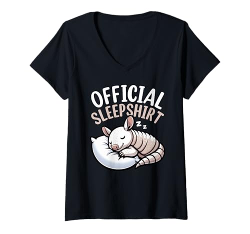 Damen Offizielles Schlafshirt Armadillo Lazy Napper Sleep Pyjama T-Shirt mit V-Ausschnitt von Official Sleepshirt Lazy Animals Sleepwear Pajamas