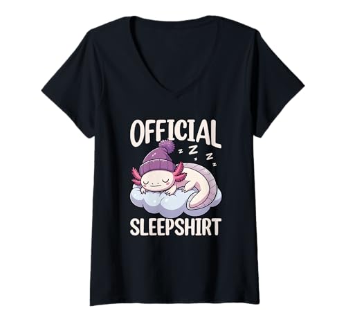 Damen Offizielles Schlafshirt Axolotl Funny Sleeping Animals Pyjama T-Shirt mit V-Ausschnitt von Official Sleepshirt Lazy Animals Sleepwear Pajamas