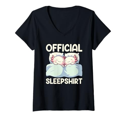 Damen Offizielles Schlafshirt Axolotl Funny Sleeping Animals Pyjama T-Shirt mit V-Ausschnitt von Official Sleepshirt Lazy Animals Sleepwear Pajamas