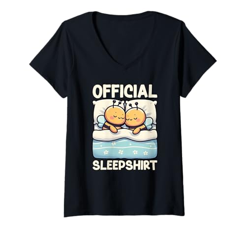 Damen Offizielles Schlafshirt Bee Napping Lazy Sleeping Pyjama T-Shirt mit V-Ausschnitt von Official Sleepshirt Lazy Animals Sleepwear Pajamas