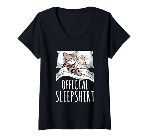 Damen Offizielles Schlafshirt Bengalkatze Lazy Sleeping Animals Pyjama T-Shirt mit V-Ausschnitt von Official Sleepshirt Lazy Animals Sleepwear Pajamas