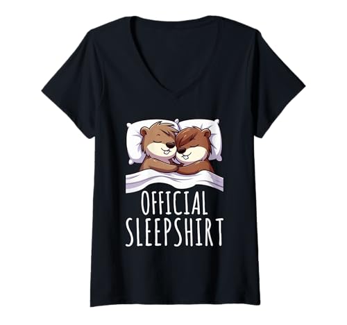Damen Offizielles Schlafshirt Biber Lazy Sleeping Animals Pyjama T-Shirt mit V-Ausschnitt von Official Sleepshirt Lazy Animals Sleepwear Pajamas
