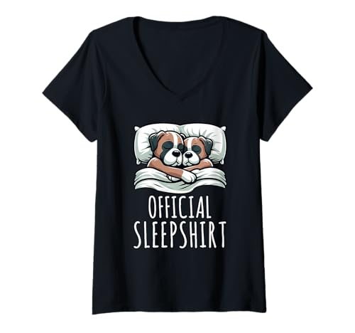 Damen Offizielles Schlafshirt Boxer Lazy Sleeping Animals Pyjama T-Shirt mit V-Ausschnitt von Official Sleepshirt Lazy Animals Sleepwear Pajamas