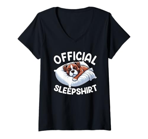 Damen Offizielles Schlafshirt Boxer Lazy Sleeping Animals Pyjama T-Shirt mit V-Ausschnitt von Official Sleepshirt Lazy Animals Sleepwear Pajamas