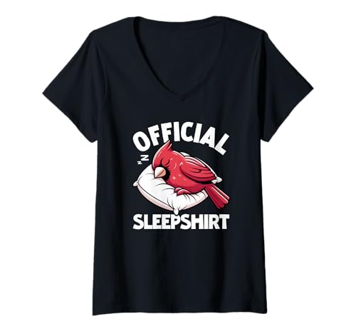 Damen Offizielles Schlafshirt Cardinal Lazy Napper Schlaf-Pyjama T-Shirt mit V-Ausschnitt von Official Sleepshirt Lazy Animals Sleepwear Pajamas