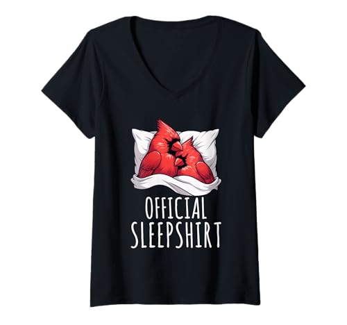 Damen Offizielles Schlafshirt Cardinal Lazy Napper Schlaf-Pyjama T-Shirt mit V-Ausschnitt von Official Sleepshirt Lazy Animals Sleepwear Pajamas