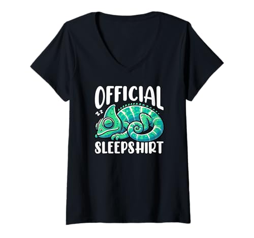 Damen Offizielles Schlafshirt Chamäleon Bedtime Sleepyhead Pyjama T-Shirt mit V-Ausschnitt von Official Sleepshirt Lazy Animals Sleepwear Pajamas