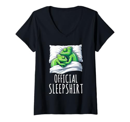 Damen Offizielles Schlafshirt Chamäleon Lazy Napper Schlafpyjama T-Shirt mit V-Ausschnitt von Official Sleepshirt Lazy Animals Sleepwear Pajamas