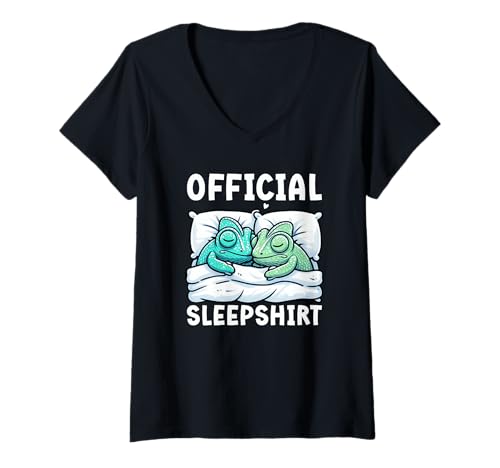 Damen Offizielles Schlafshirt Chamäleon Sleeping Animals Sarcastic T-Shirt mit V-Ausschnitt von Official Sleepshirt Lazy Animals Sleepwear Pajamas