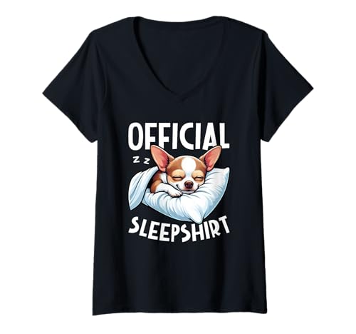 Damen Offizielles Schlafshirt Chihuahua Lazy Napper Sleep Pyjama T-Shirt mit V-Ausschnitt von Official Sleepshirt Lazy Animals Sleepwear Pajamas