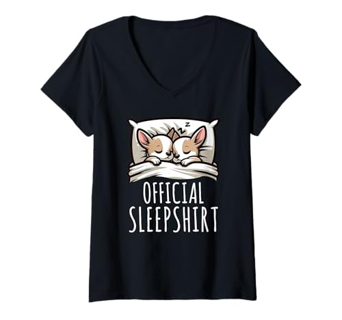 Damen Offizielles Schlafshirt Chihuahua Lazy Napper Sleep Pyjama T-Shirt mit V-Ausschnitt von Official Sleepshirt Lazy Animals Sleepwear Pajamas