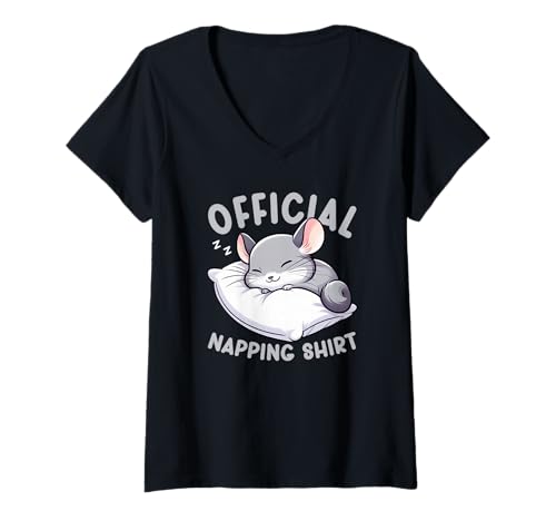 Damen Offizielles Schlafshirt Chinchilla Lazy Napper Sleep Pyjama T-Shirt mit V-Ausschnitt von Official Sleepshirt Lazy Animals Sleepwear Pajamas