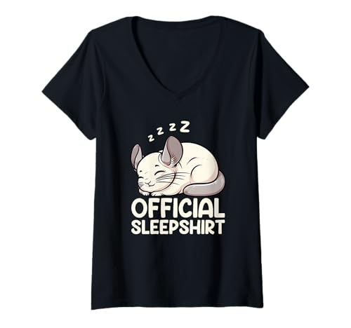 Damen Offizielles Schlafshirt Chinchilla Sleeping Animals Sarcastic T-Shirt mit V-Ausschnitt von Official Sleepshirt Lazy Animals Sleepwear Pajamas