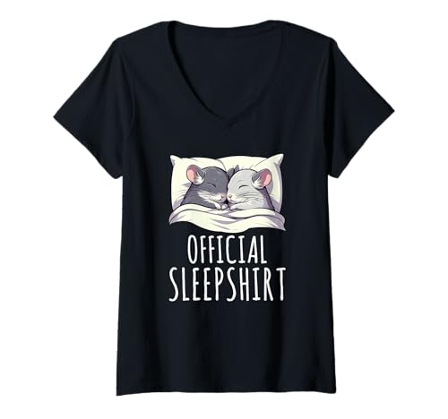 Damen Offizielles Schlafshirt Chinchilla sarkastische schlafende Tiere T-Shirt mit V-Ausschnitt von Official Sleepshirt Lazy Animals Sleepwear Pajamas