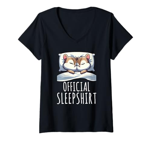 Damen Offizielles Schlafshirt Chipmunk Lazy Napper Sleep Pyjama T-Shirt mit V-Ausschnitt von Official Sleepshirt Lazy Animals Sleepwear Pajamas