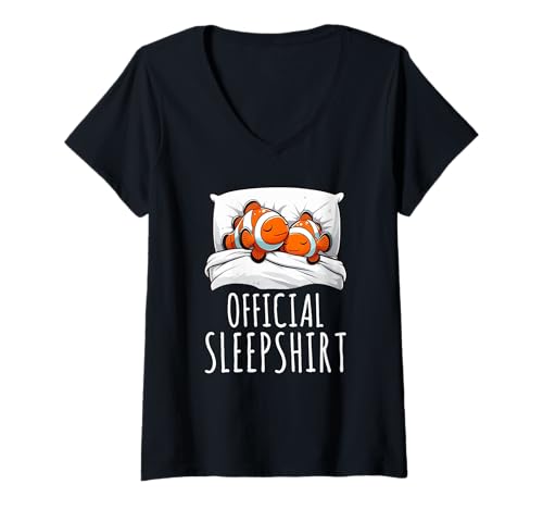 Damen Offizielles Schlafshirt Clownfish Lazy Napper Sleep Pyjama T-Shirt mit V-Ausschnitt von Official Sleepshirt Lazy Animals Sleepwear Pajamas