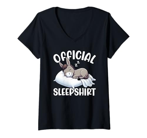 Damen Offizielles Schlafshirt Donkey Lazy Napper Schlafpyjama T-Shirt mit V-Ausschnitt von Official Sleepshirt Lazy Animals Sleepwear Pajamas