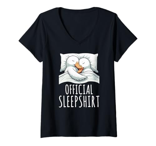 Damen Offizielles Schlafshirt Duck Lazy Napper Schlafanzug, Nachtwäsche T-Shirt mit V-Ausschnitt von Official Sleepshirt Lazy Animals Sleepwear Pajamas